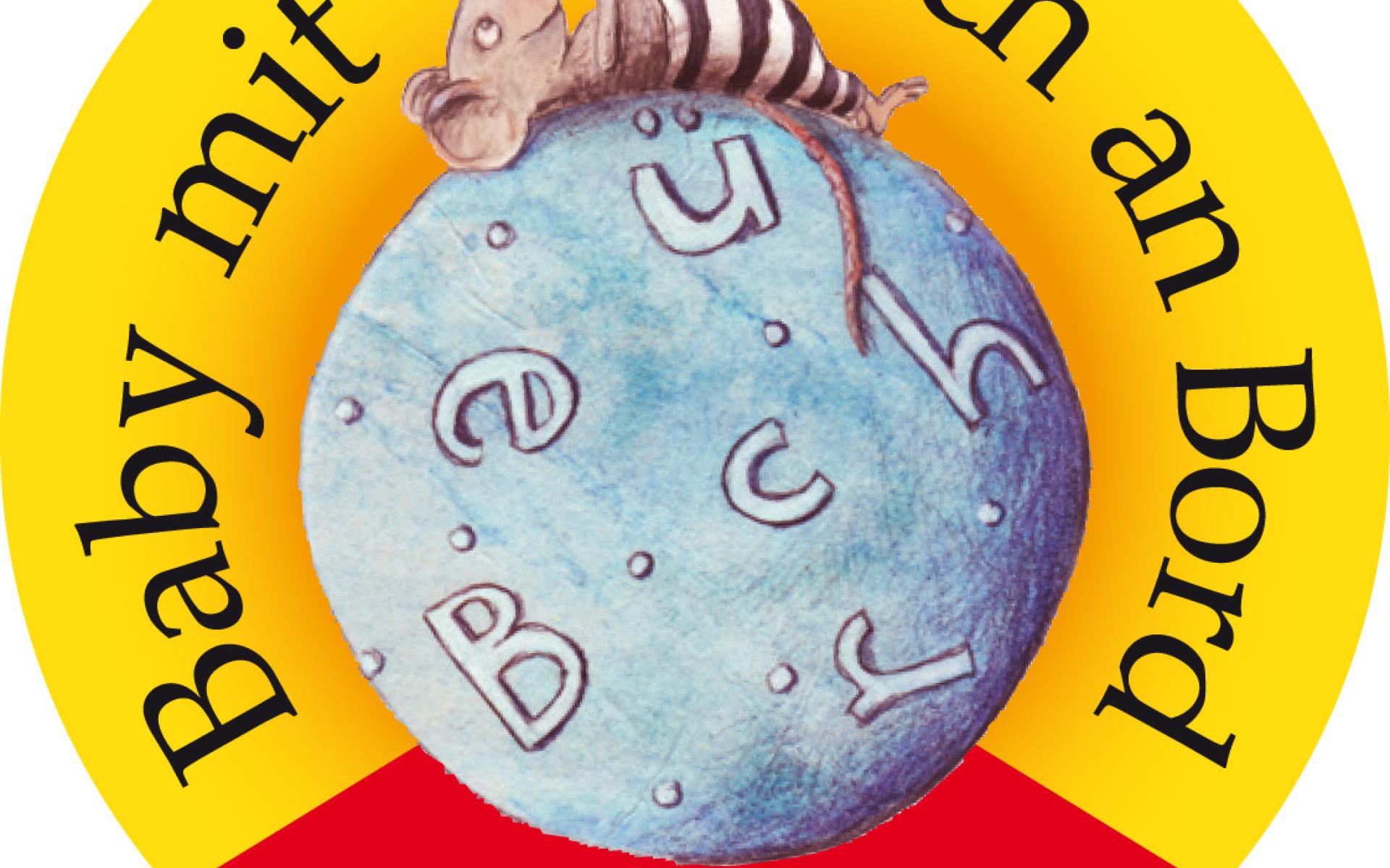 Buchstart-Sticker "Baby mit Buch an Bord"