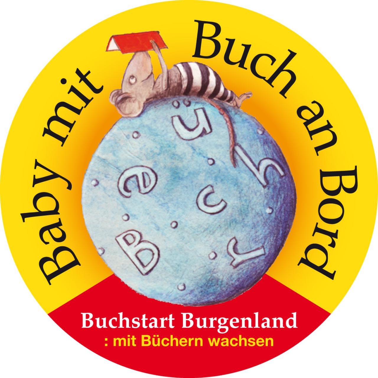 Buchstart-Sticker "Baby mit Buch an Bord"